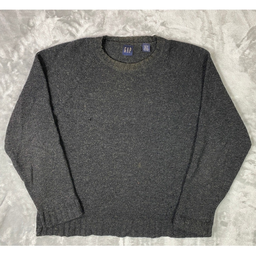 GAP Heavyweight Shetland Wool Sweater Men L Gray Vintage 1993 Raglan 117276